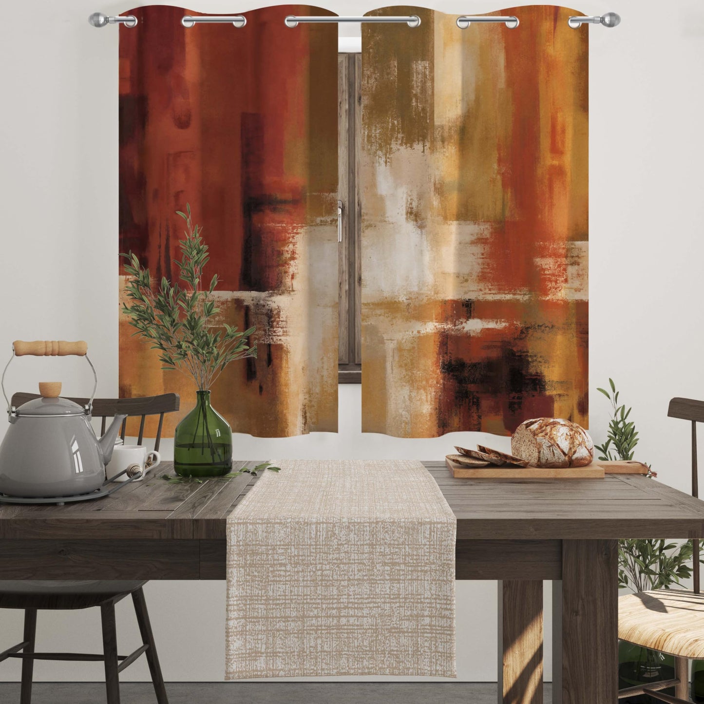 Asuexpect Burnt Orange Kitchen Curtains 2 Panels Abstract Rust Curtain Room Darkening Grommet Window Drapes Modern Decorative Window Treatments, 26x36 Inches