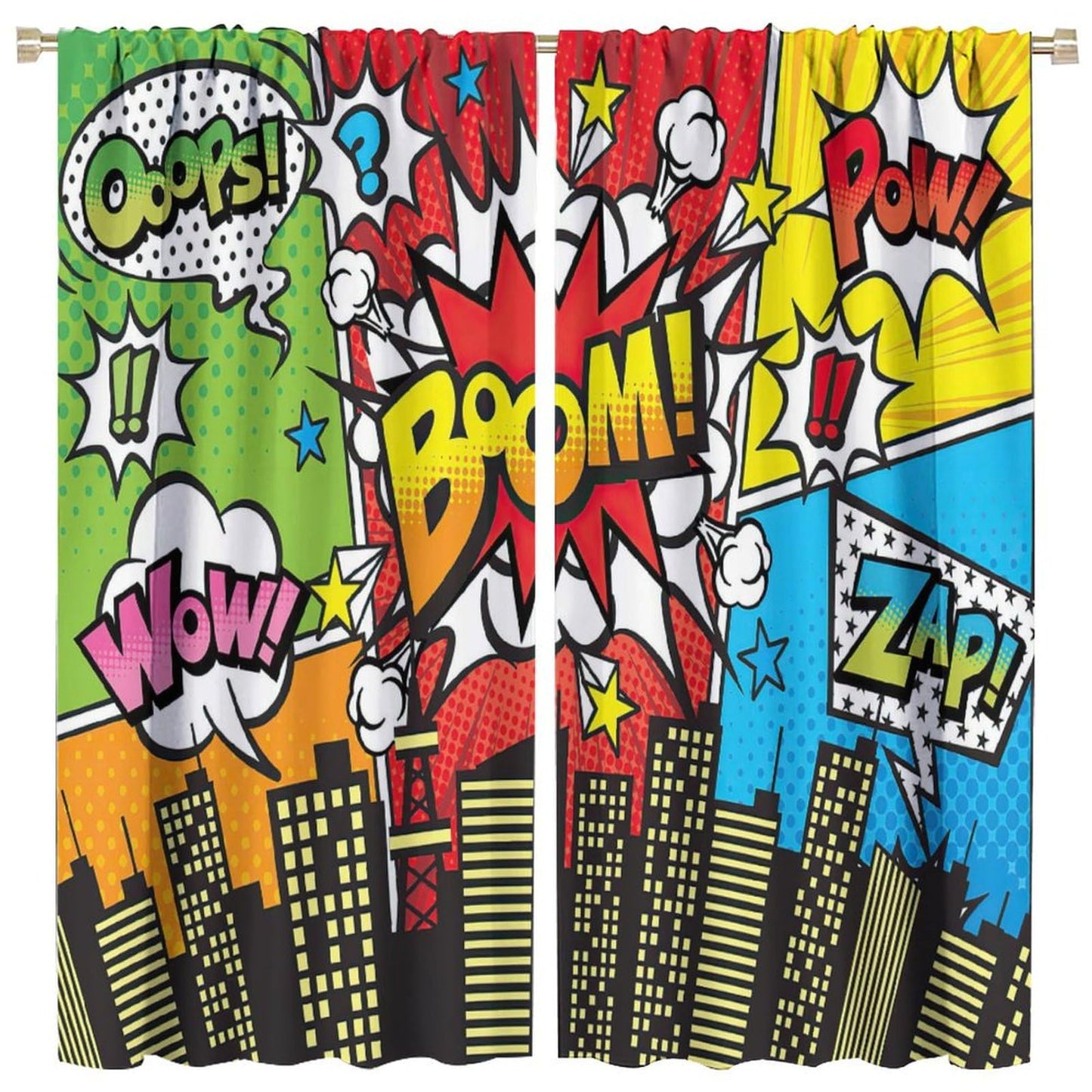 Nanacur Super City Hero Decor Curtains, City Skyline Buildings Cityscape Pattern Printed Window Drapes, for Kid Teens Girls Boys Young Man Living Room Bedroom 21(W)*45(L) 2 Panels (Decorative)