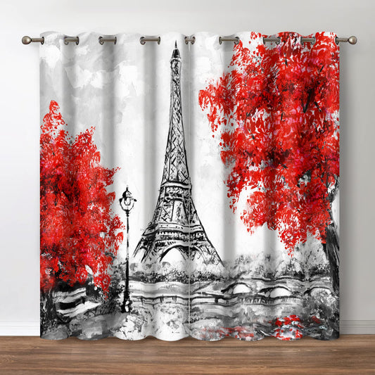 Jekeno Paris Eiffel Tower Blackout Curtains - French Landmark France Famous Place Cityscape Scene Romantic Decor for Women Girls Bedroom Living Room Grommet Window Drapes 2 Panel Set, 52"x84"