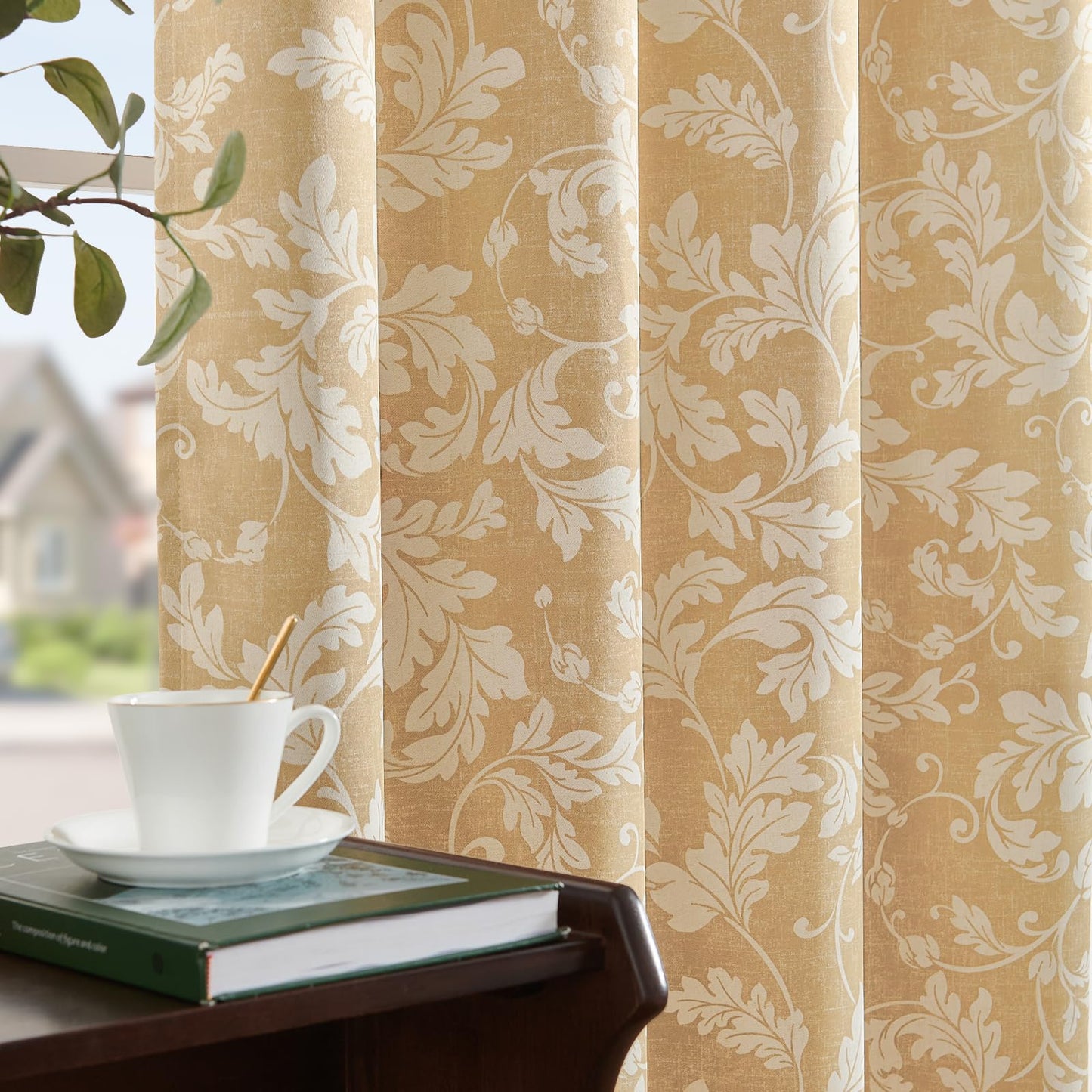 jinchan Vintage Curtains 84 Inch Long Cream Scroll Leaf Gold Curtians for Living Room Bedroom Room Darkenign Drapes Thermal Insulated Classic Traditional Privacy Grommet Top 2 Panels