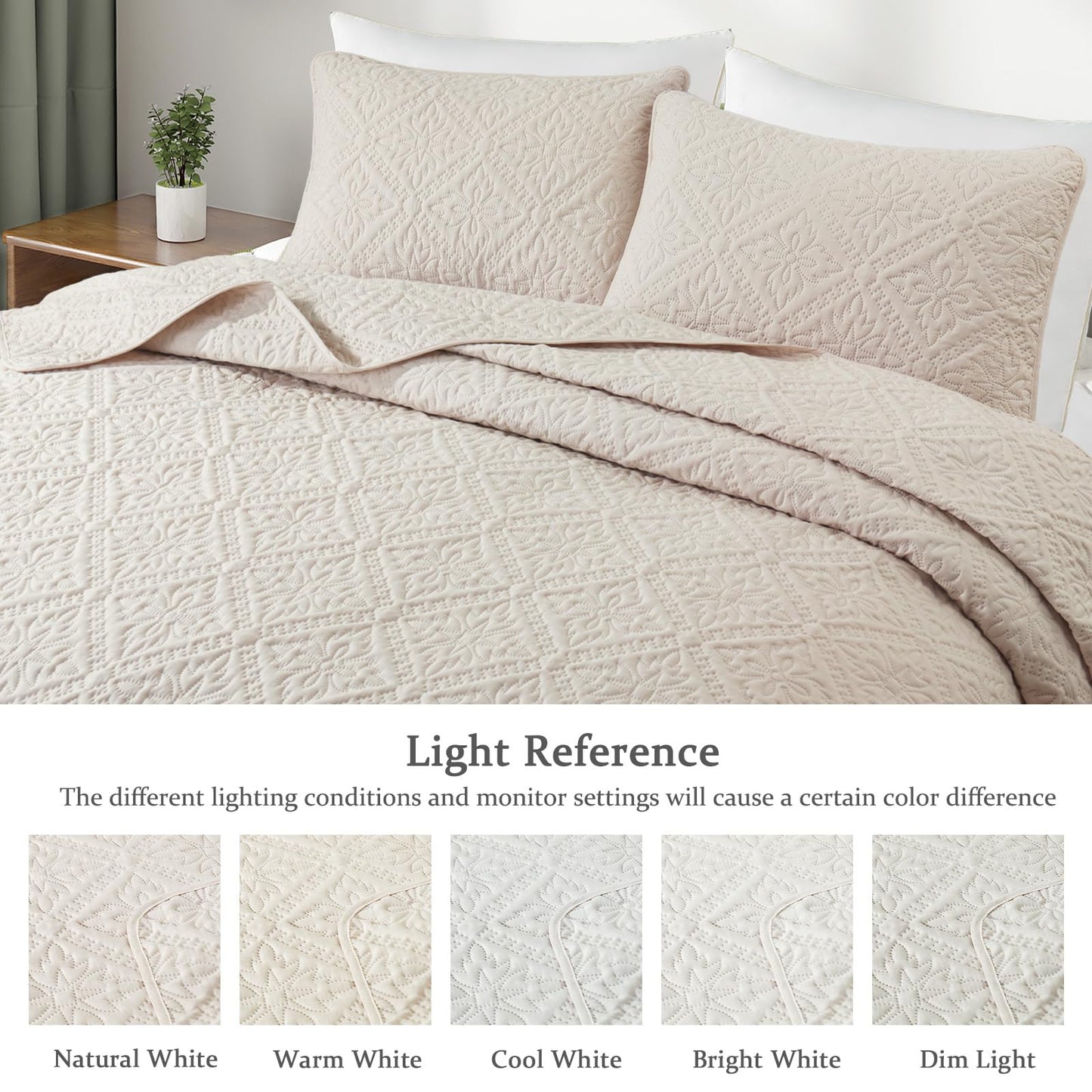 Exclusivo Mezcla Queen Quilt Bedding Set, Lightweight Soft Bedspreads Coverlets with 2 Pillow Shams, Modern Brich Beige Quilts Queen Full Size for All Seasons