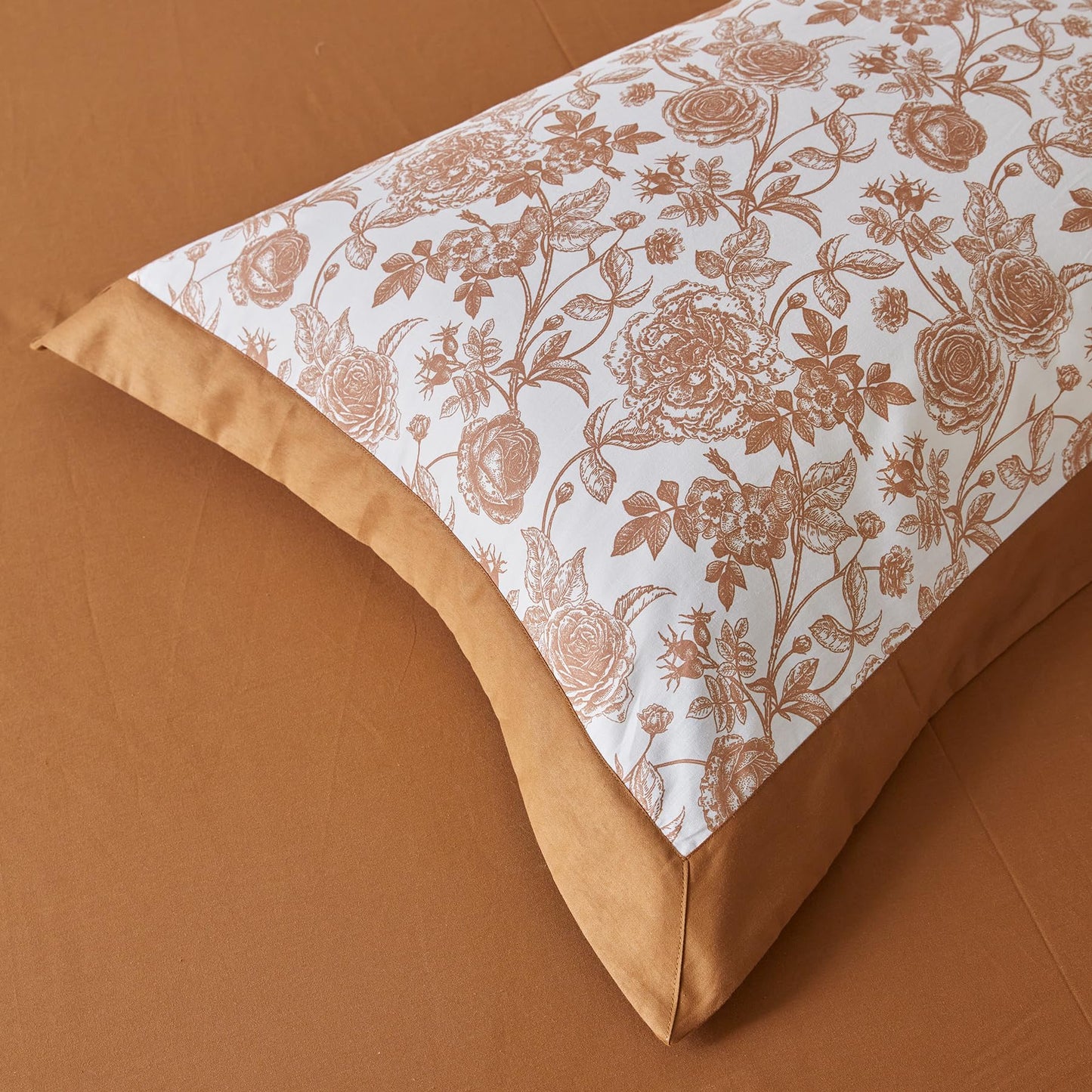 SUSYBAO Floral Duvet Cover Queen 100% Cotton 3 Pcs Set 1 Farmhouse Botanical Flower Duvet Cover with Zipper Ties 2 Pillow Shams Decorative Brown Ruffle Hem Bedding Set Soft