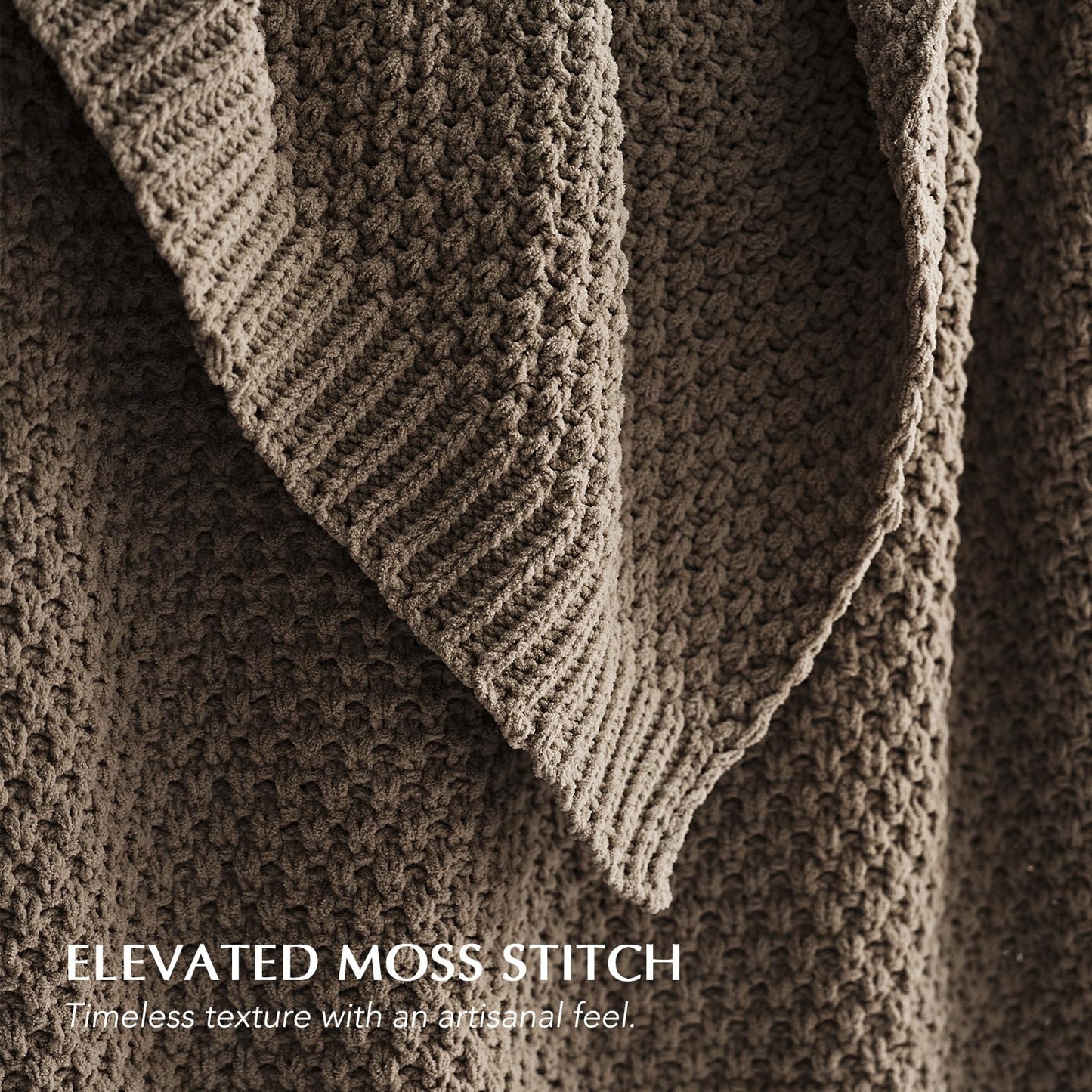 EVERGRACEHOME Chunky Chenille Knit Throw Blanket for Couch, Soft Luxurious Oversized Queen Moss Stitch Blanket for Bed, Cozy Farmhouse Knitted Throw for Sofa, Mocha Brown, 90" x 90"