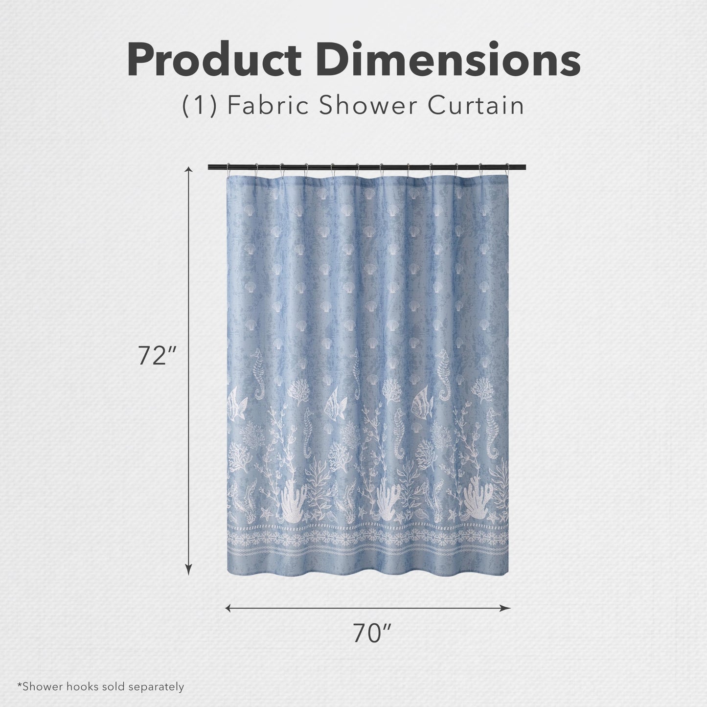 Creative Home Ideas 70" x 72" Fabric Bathroom Shower Curtain, Sealand Blue