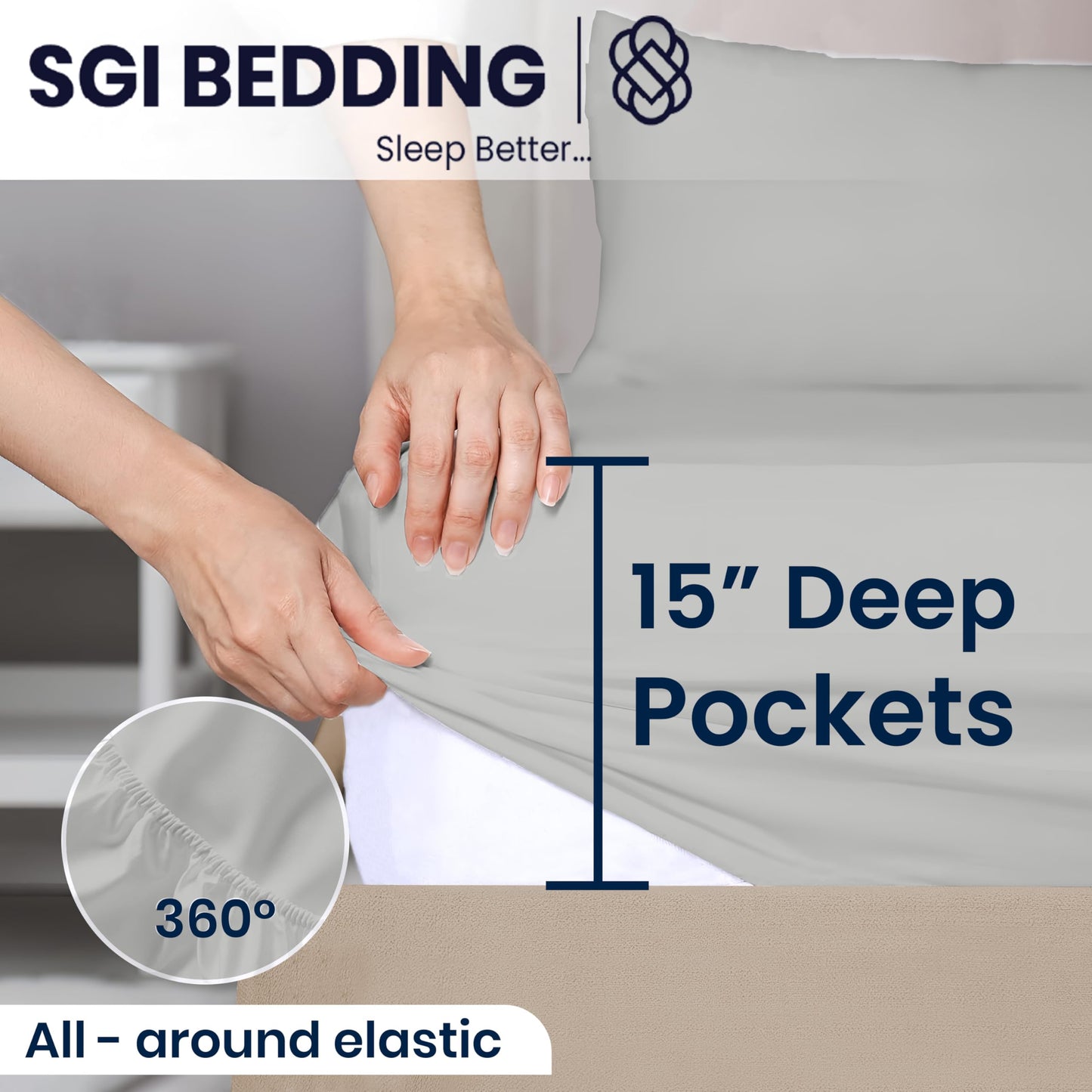 SGI bedding 32" Queen Split Top Flex Head Fitted Sheet ONLY 100% Egyptian Cotton Sheet Flex Top Fitted Sheet for Adjustable Bed 15" Deep Pocket, Sleep Number Bed - Silver