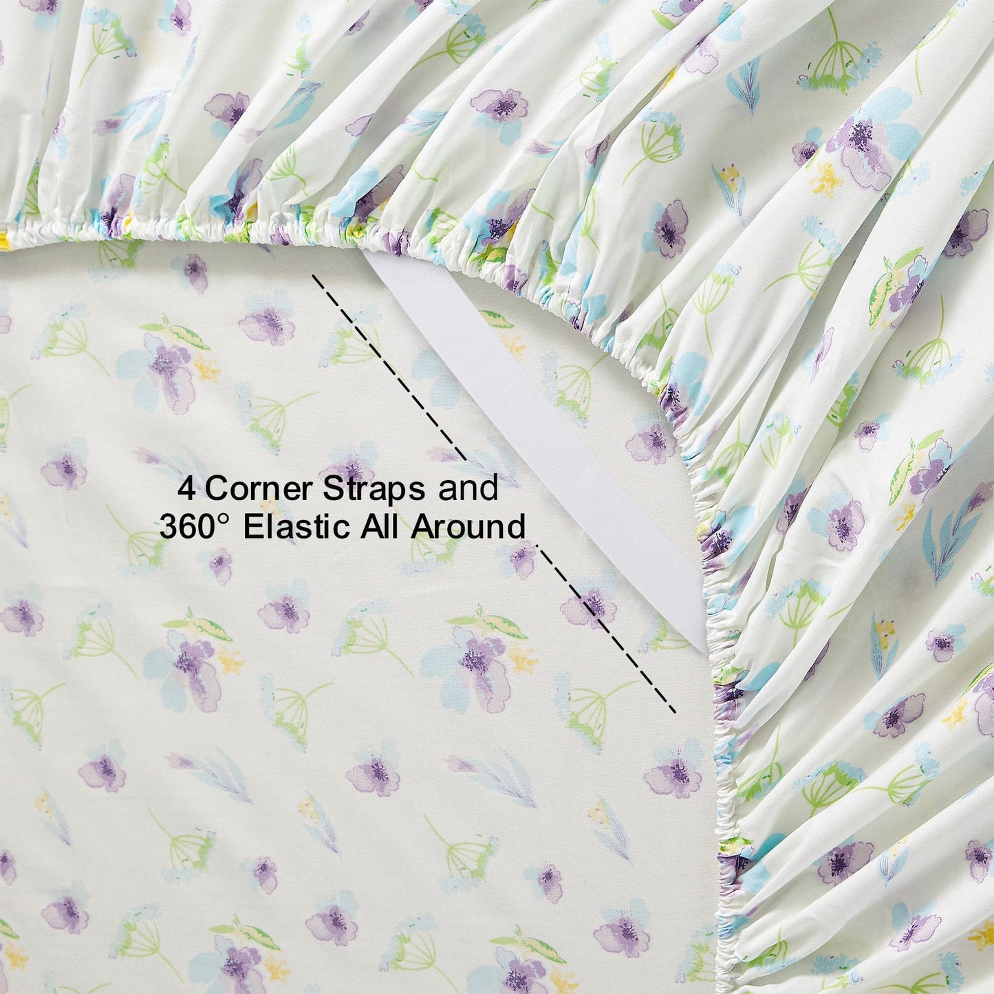Softan Floral Queen Sheet Set Purple Flower Bed Sheets Queen Printed Sheets - 4 Piece Soft Microfiber Patterned Fitted Sheets with 15" Deep Pocket and Corner Straps, Cute Blue Flower Sheets
