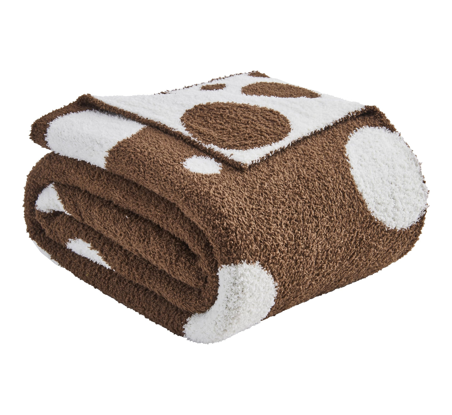 Douceur Polka Dot Throw Blanket for Couch Sofa Bed, Reversible Cozy Fluffy Super Soft Bedroom Blanket, Plush Brown Throw Blanket, 50×60 inches
