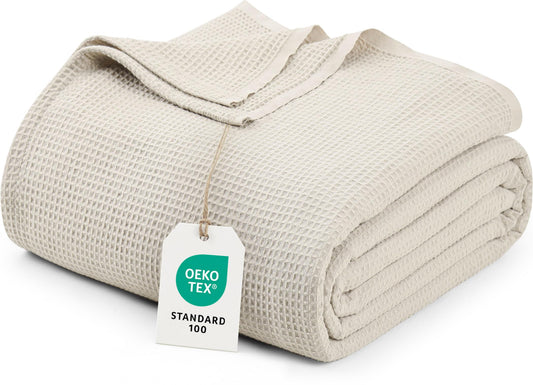 Utopia Bedding Khaki Waffle Blanket Queen Size Soft Lightweight Breathable Cotton Blend Bed Blanket for All Seasons Luxury Throws for Bed Couch and Sofa