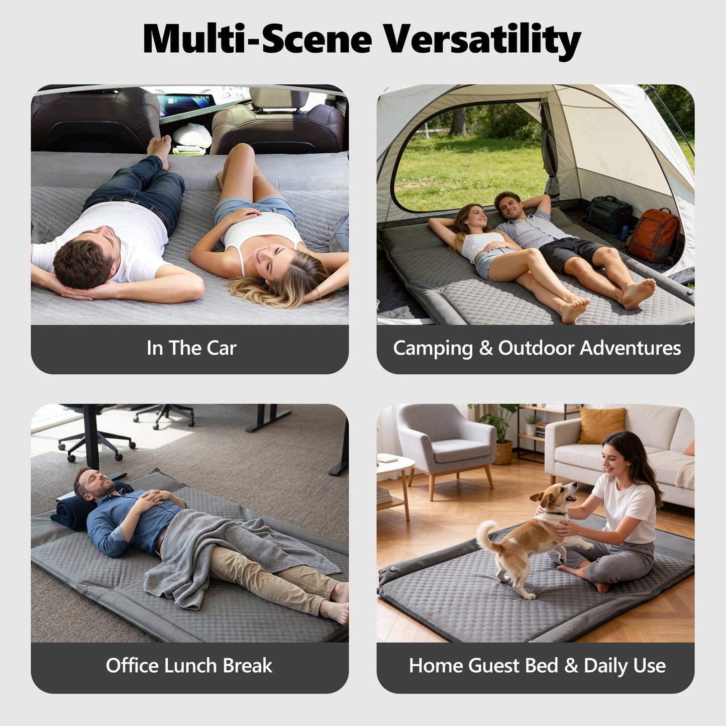 Ocryneiy Universal SUV Air Mattress – Inflatable Car Bed for Camping with Anti-Collision Side Guards,Dual Safety Valve,12V Car Pump & Carry Bag, Fits SUV MPV Sedan for Travel Nap, Gray