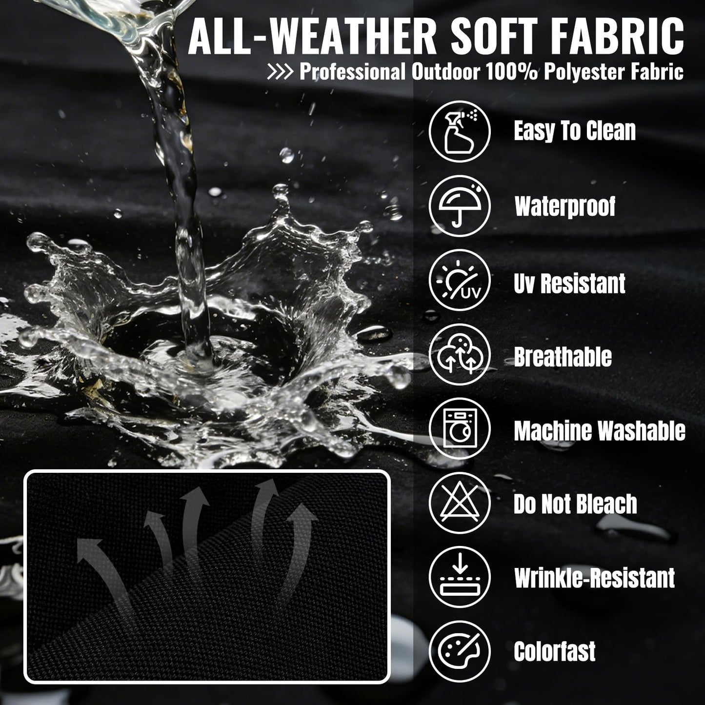 Cabubra 14PCS Outdoor Patio Furniture Cushion Covers, Waterproof & Sun-Resistant Zippered,Fit for Patio Furniture Sectional Sofas and Wicker Rocking Chairs,3 Sizes,Black. Covers Only
