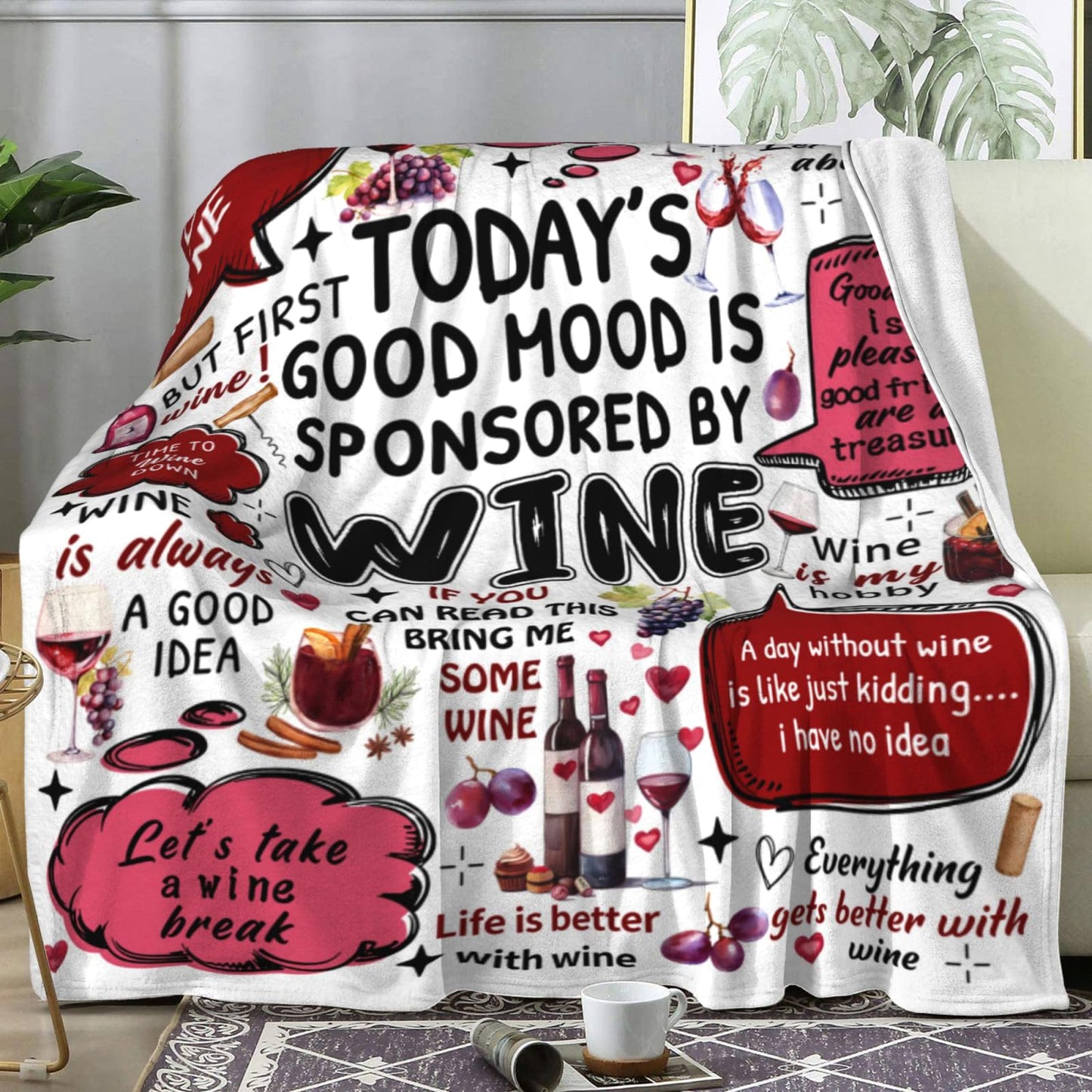 TAPBASE Red Wine Blanket Grapes Gift for Girls Women,Grape Throw Blankets,Funny Gift for Red Wine Lovers 50"X40"