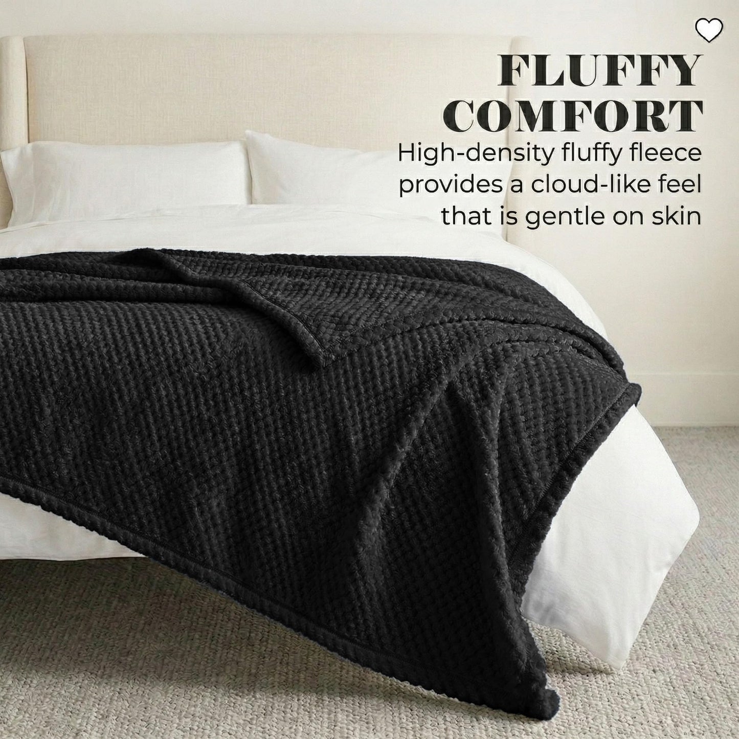 Superior Lily Pebbled Fluffy Fleece Blanket, Artisanal Popcorn Texture Soft Throw for Couch, Bed and Living Room Decor, Bedroom Essentials, Extra Cozy Fuzzy Warm Cover, Full Queen Size, Black