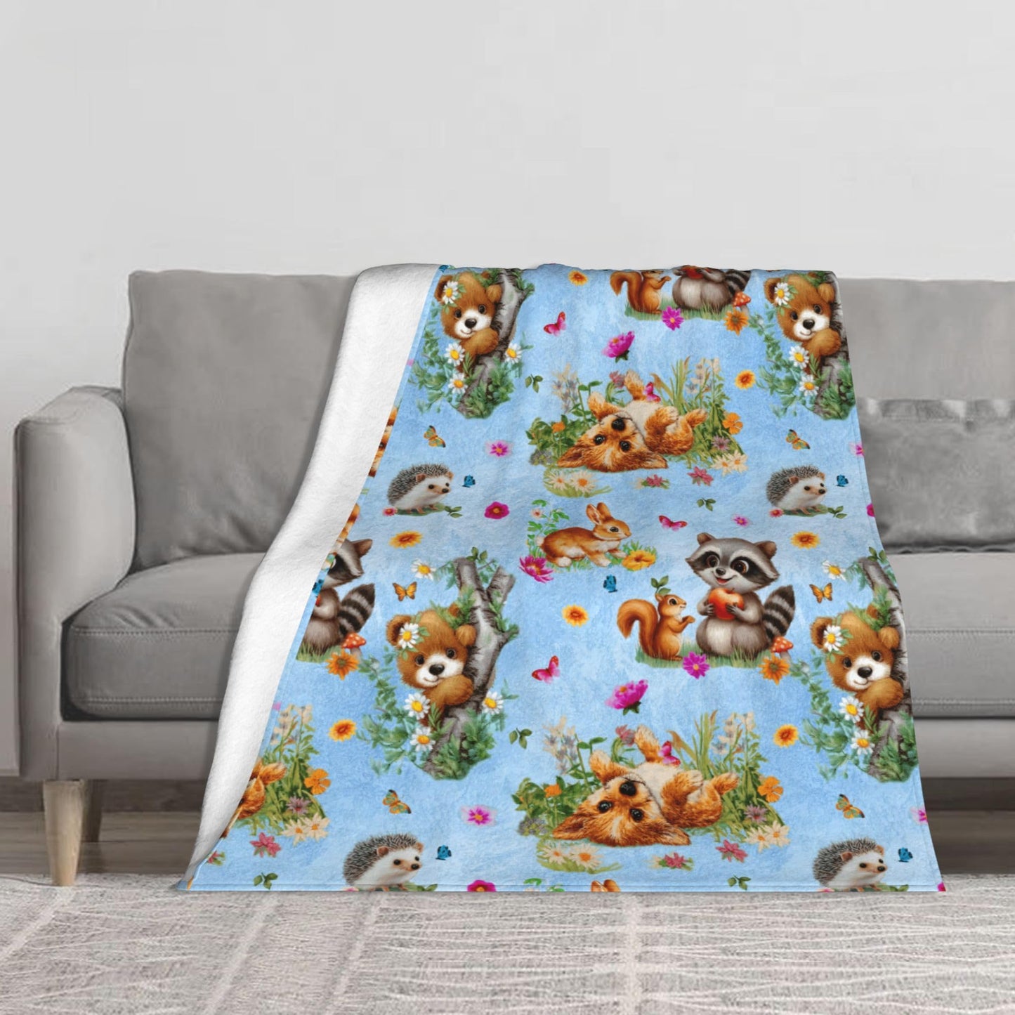 Cute Animals Floral Butterfly Bunny Flannel Blanket Throw Soft Cozy Blanket for Living Room Couch Sofa Bed 50 x 60 Inches