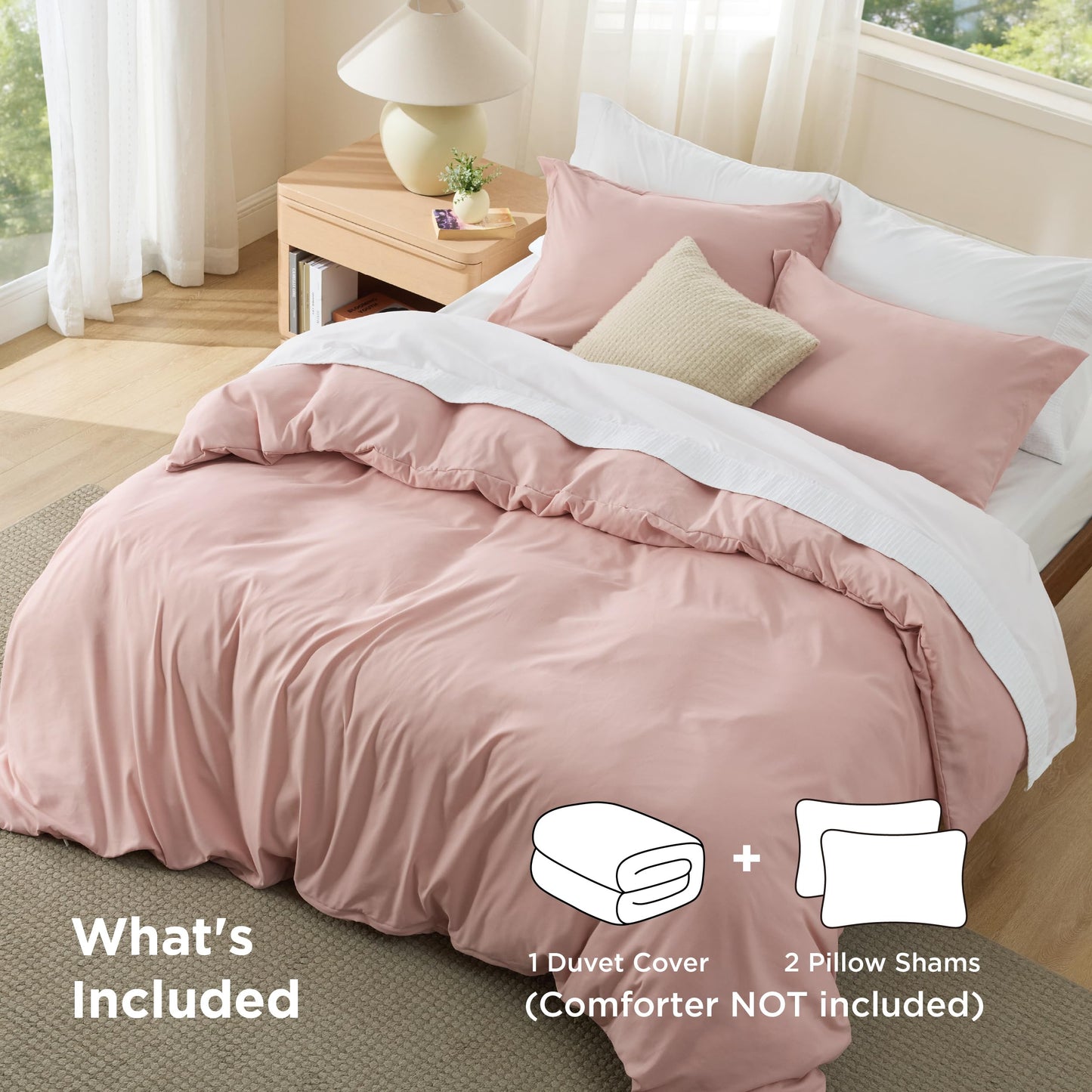 Bedsure Duvet Cover Queen Size - Soft Double Brushed Bedding Set for Kids & Adults, Zipper Closure, 3 Pieces, Includes 1 Duvet Cover (90"x90") & 2 Pillow Shams, NO Comforter, Blush Pink