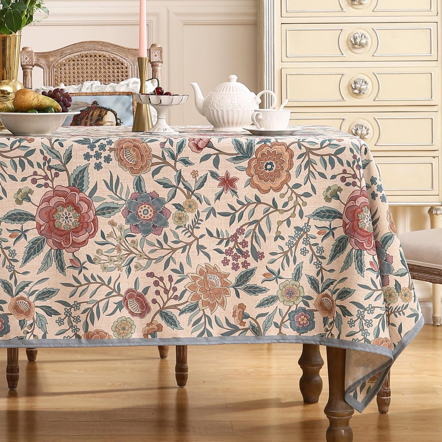 bilin gaier Vintage Linen Rectangular Tablecloth,87"x55"-Flowershadow A