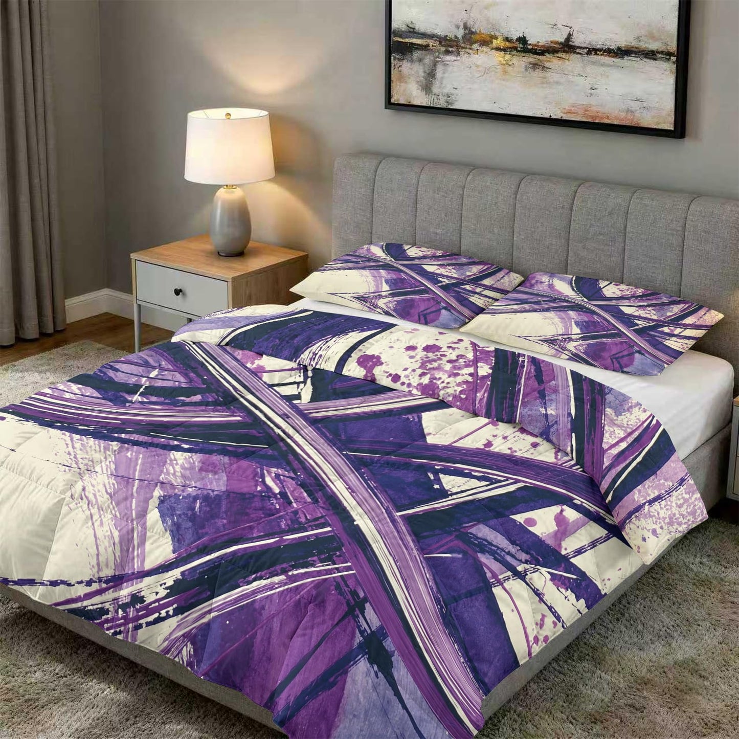 Purple Abstract Full Size Comforter Sets 3 Piece