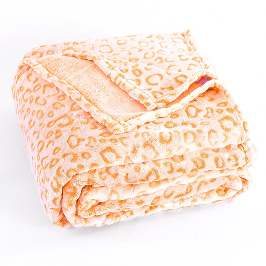 PLEASANT BOULEVARD | Leopard Throw Blanket Fleece, Premium Lightweight Cozy Warm Plush Microfiber Bedspread for Couch Sofa and Bed (Orange, Throw (50 x 60 inches))