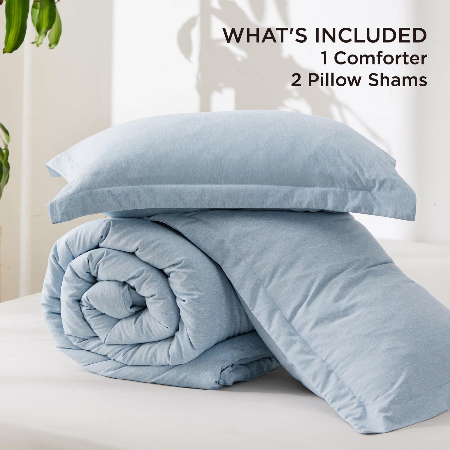 Bedsure Queen Comforter Set - Light Blue Soft Bedding for All Seasons, Cationic Dyed Bed Set, 3 Pieces, 1 Queen Size Comforter (90"x90") and 2 Pillow Shams (20"x26"+2")