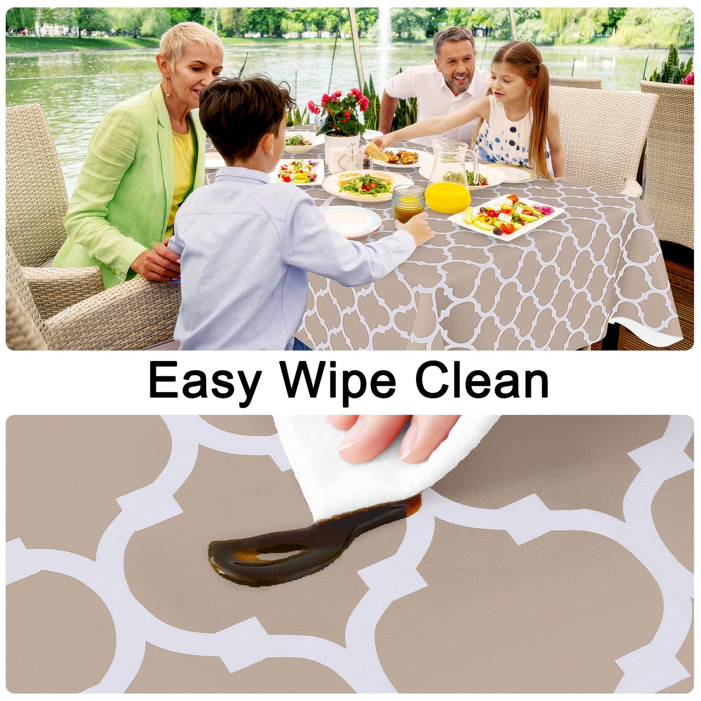 Smiry Oval Table Cloth, Waterproof Vinyl Tablecloths with Flannel Backing for Oval Tables, Wipeable Spillproof Plastic Tablecloth for Dining, Camping, Indoor and Outdoor (60"x84", Khaki)