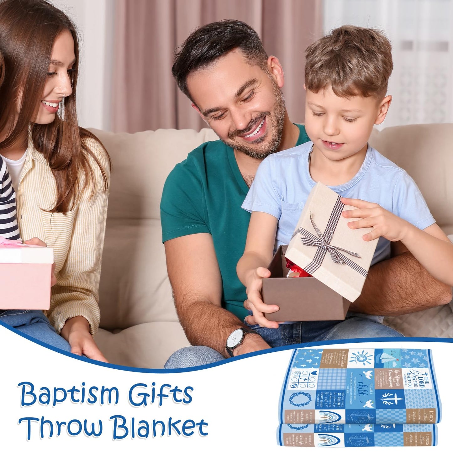 Wxiben Baptism Blanket Gifts for Boys - Christian Gifts for Men Teens Inspirational Religious Soft Flannel Throw Blanket First Confirmation Birthday Gift for Home Sofa Couch 60 x 50 Inches