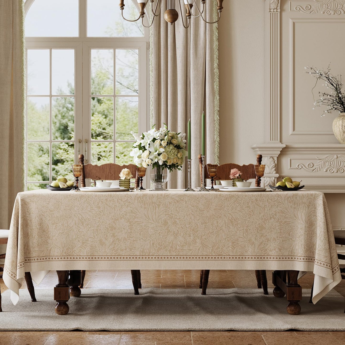 Dorachic Beige Thick Linen Tablecloth for Rectangle Tables, Waterproof Wipeable Decorative Table Cover for Dining Kitchen Indoor Outdoor, 55" x 71", 4-6 Seats