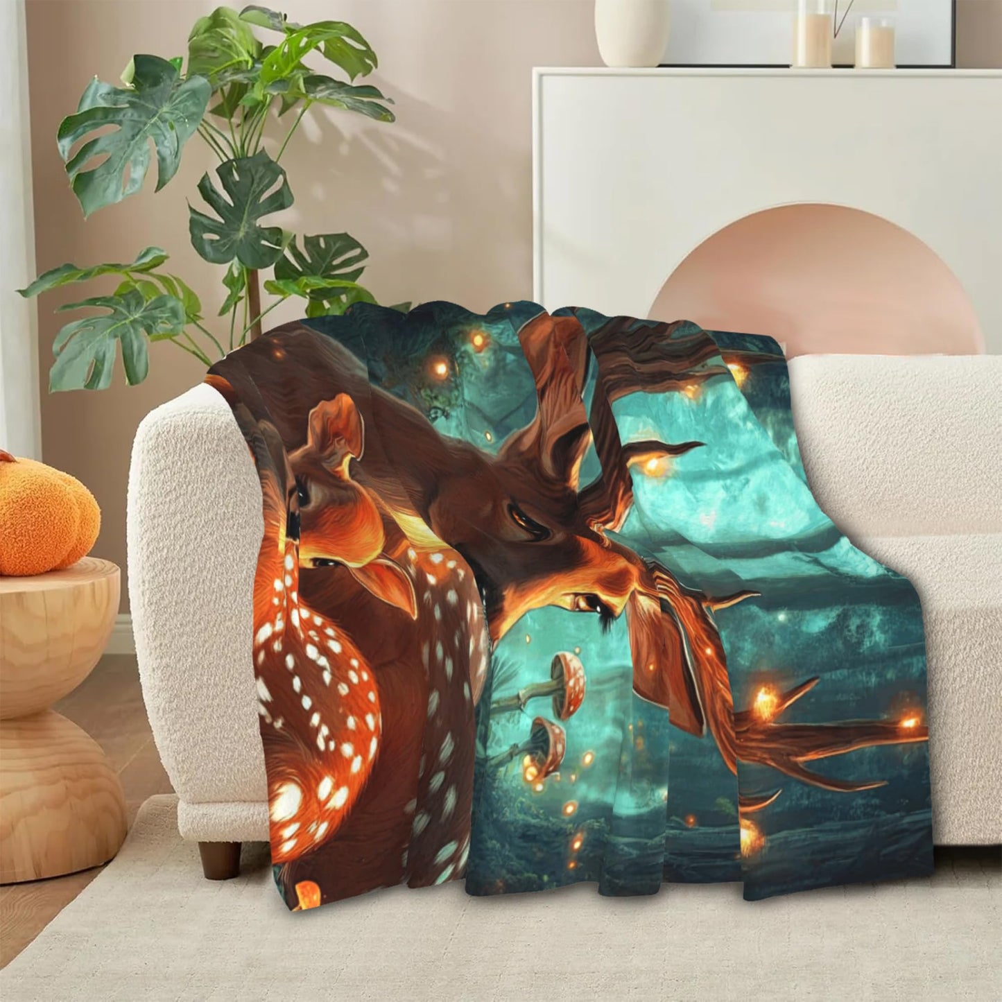 DKODKO Fantasy Deer Lightweight Flannel Bedding Blanket,Washable Fleece Forest Deer Throw Blanket for Bed, Couch, Sofa, Camping,60''x 50''