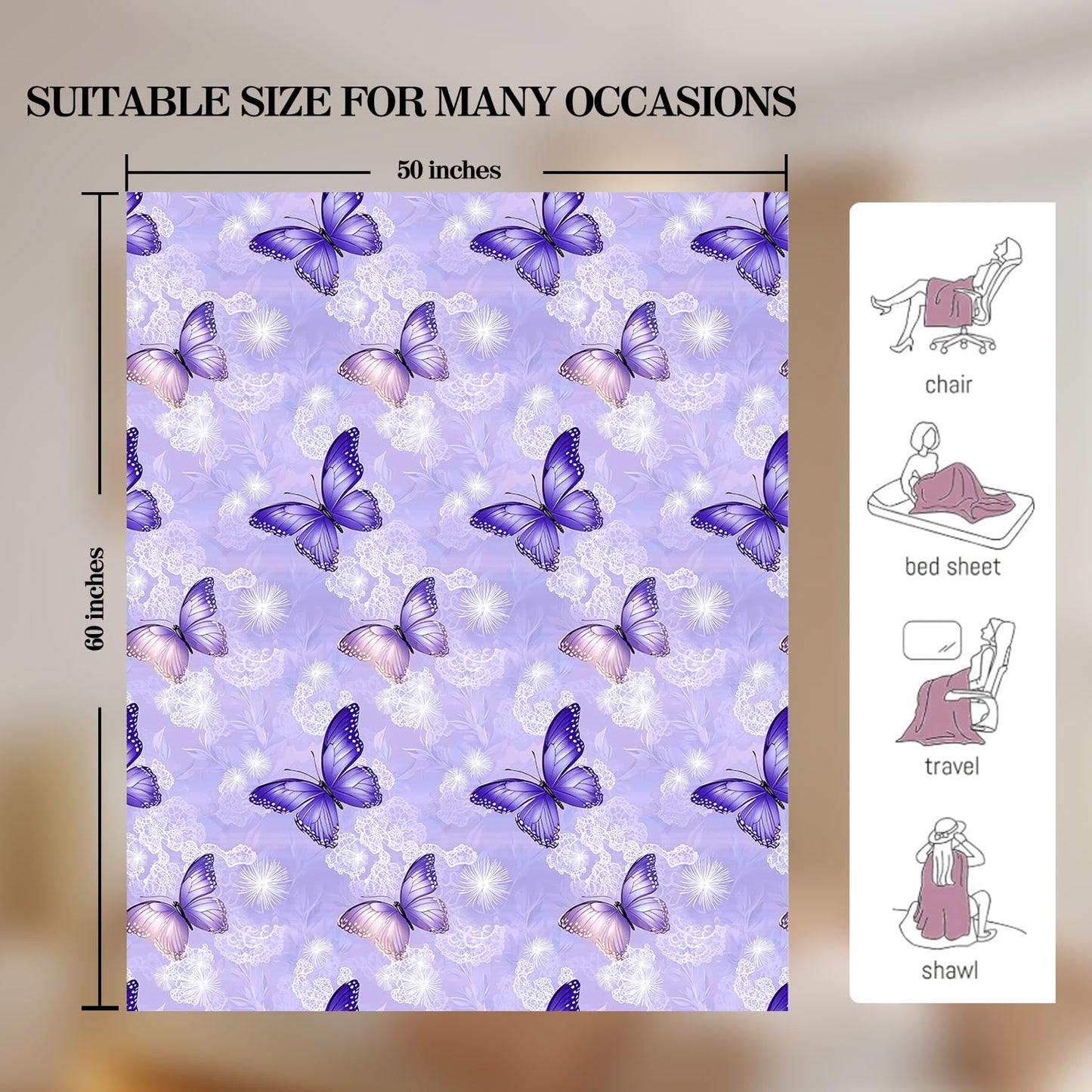 Butterfly Blanket Butterfly Throw Blanket Super Soft Plush Flannel Fleece Bedding Gifts for Boys Girls Men Women Lovers Adults Stuff for Couch Sofa Bed Room Decor 50"X60"