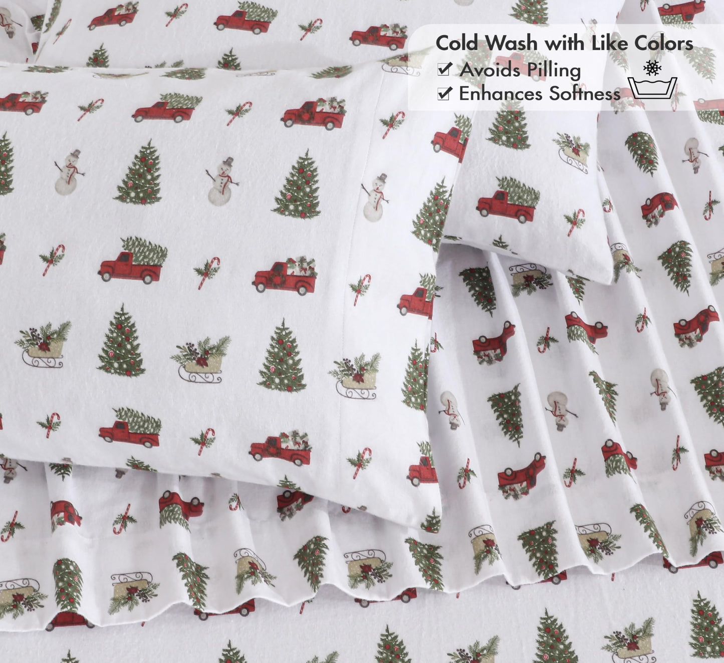 RUVANTI Flannel Sheets Queen Size - 100% Cotton Double Brushed Bed Sheets, Deep Pockets 16 Inches Queen Sheet Set, All Seasons Breathable & Extra Soft - Warm & Cozy, 4 Piece, Holiday Haul