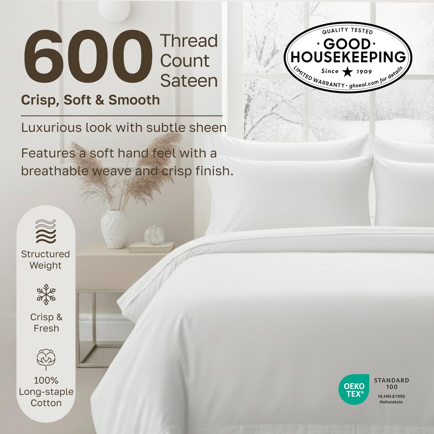 California Design Den Full Bed Sheets Set - 600 Thread Count Sateen, 100% Cotton Sheets, Deep Pockets with All Around Elastic, Snug Fit, Durable Bedding Set - Antique Ivory Mist