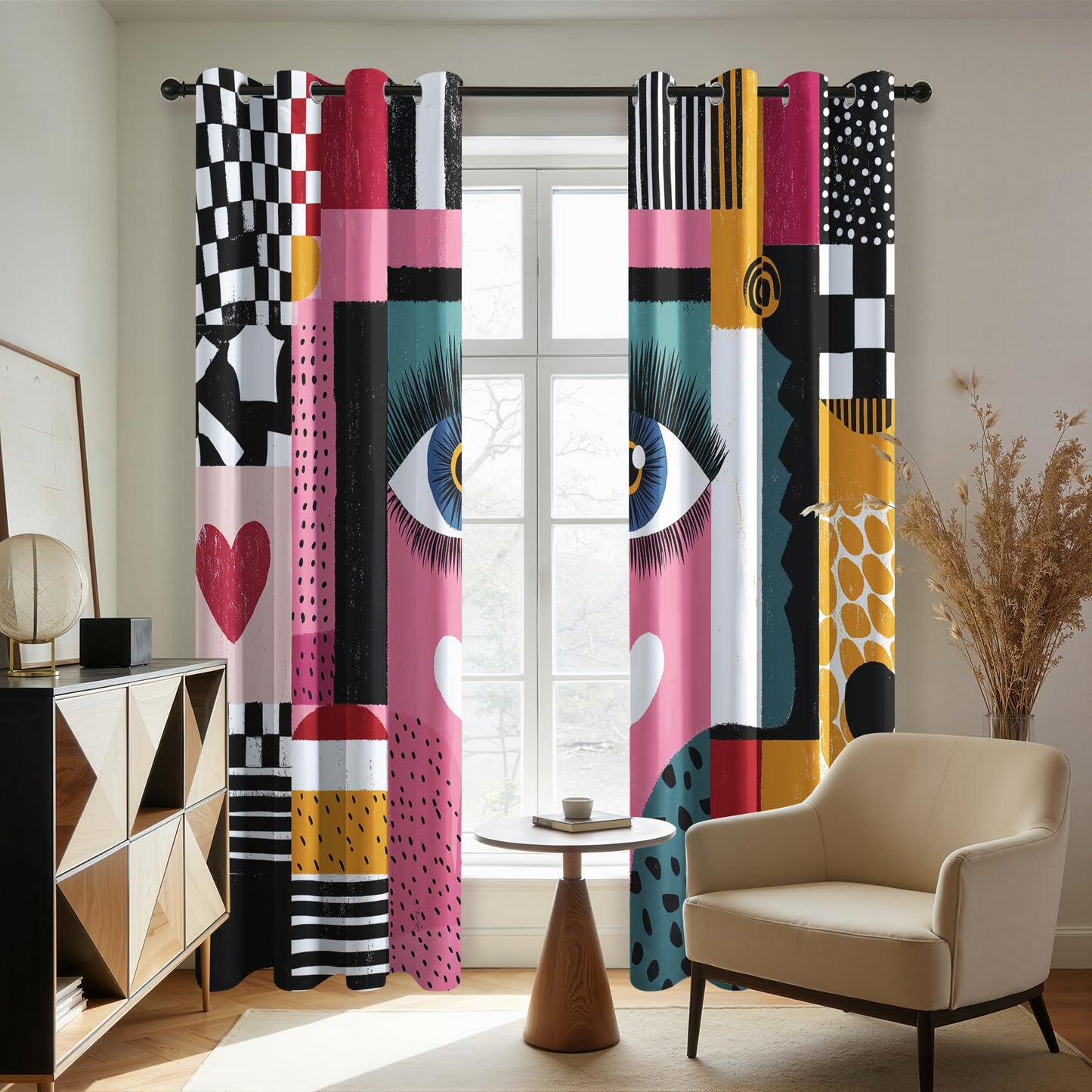 Solvivae 80s 90s Retro Blackout Curtains for Bedroom Living Room, Colorful Abstract Geometric Patterned Window Treatments, Room Darkening Thermal Insulated Grommet Drapes, 45 Inch Curtains 2 Panel Set