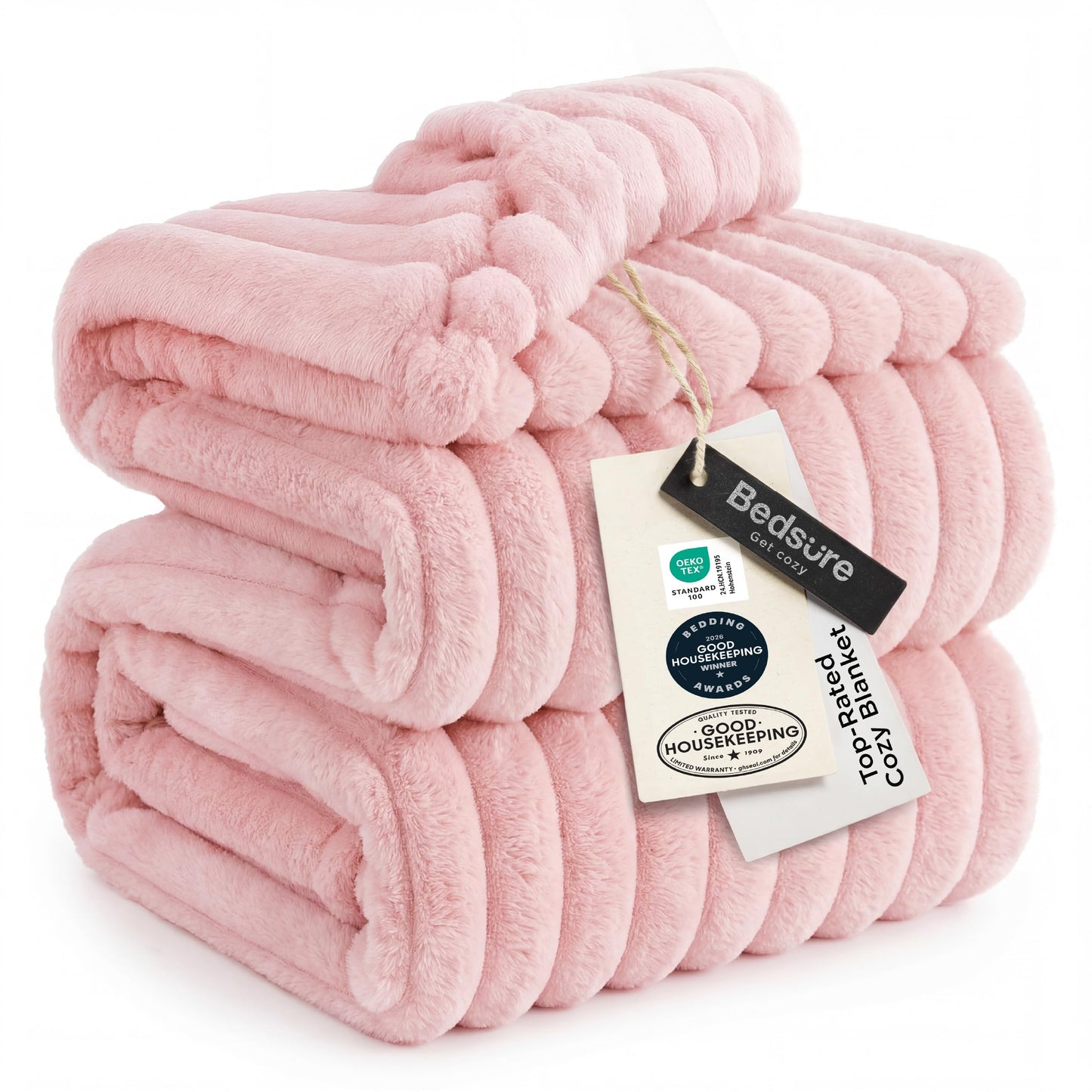 Bedsure GentleSoft Blanket for Bed & Bubble Waterproof Blanket for Bed King Pink 108x90inch