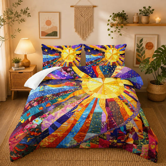 Sun Boho Comforter Set Full Size 3 Pieces Bed in a Bag,Color Wildflower Garden Floral Bedding Set for Boys Girls Women, Floral Aesthetic Rustic Farmhouse Botanical Bedroom with 2 Pillow Covers