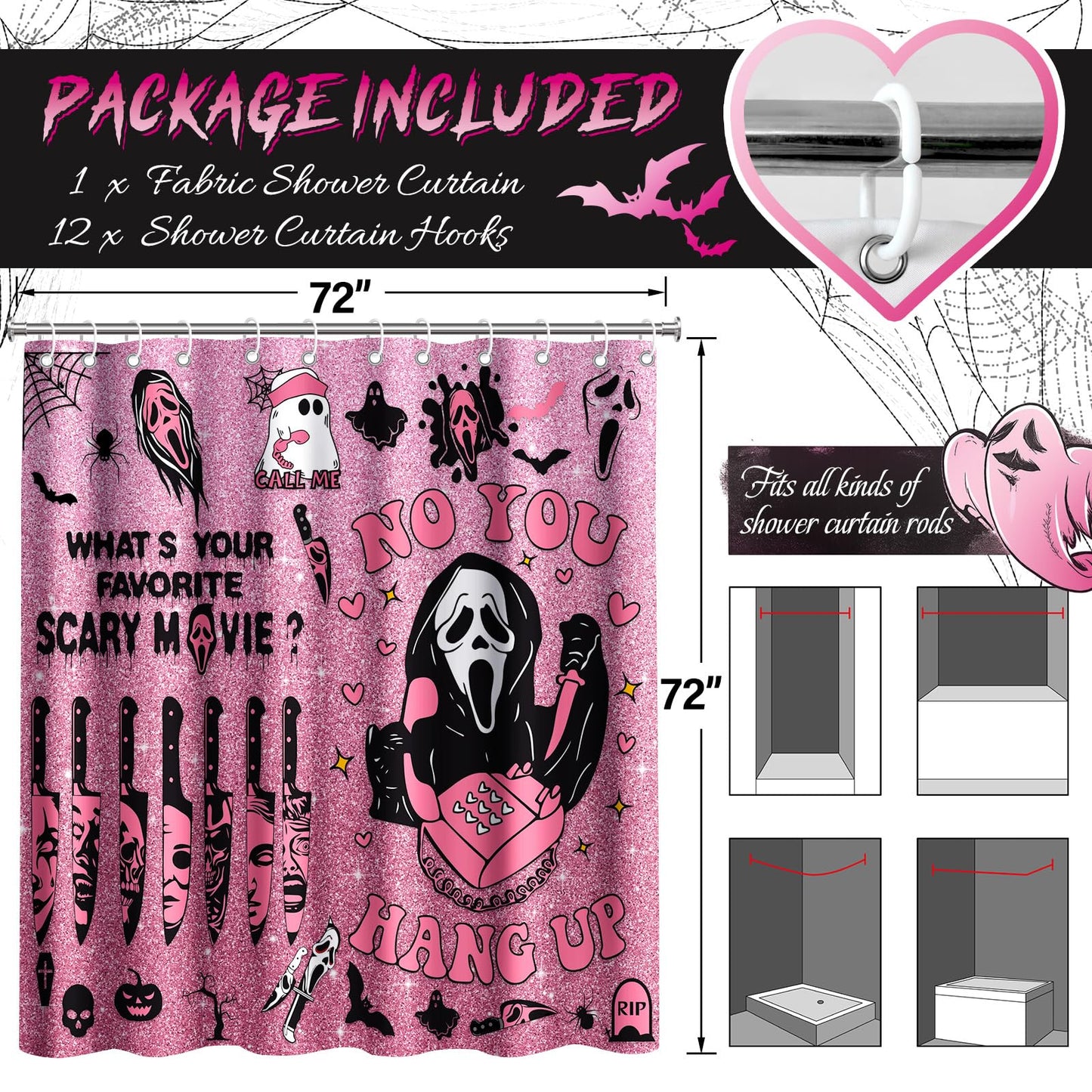 KAIRA Halloween Shower Curtain, 72x72 Inch Spooky Scary Face Bathroom Decor