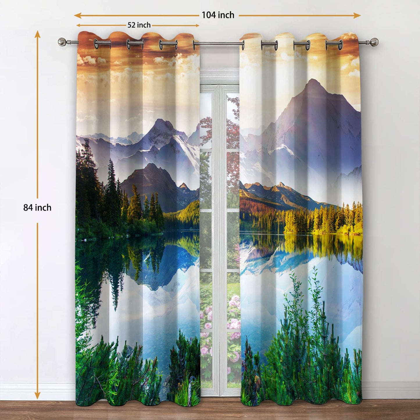 Jekeno Mountain Forest Blackout Curtains Tree Lake in Sunny Sky Nature Scenery Decor for Bedroom Living Room Grommet Window Drapes 2 Panel Set, 52"x84"