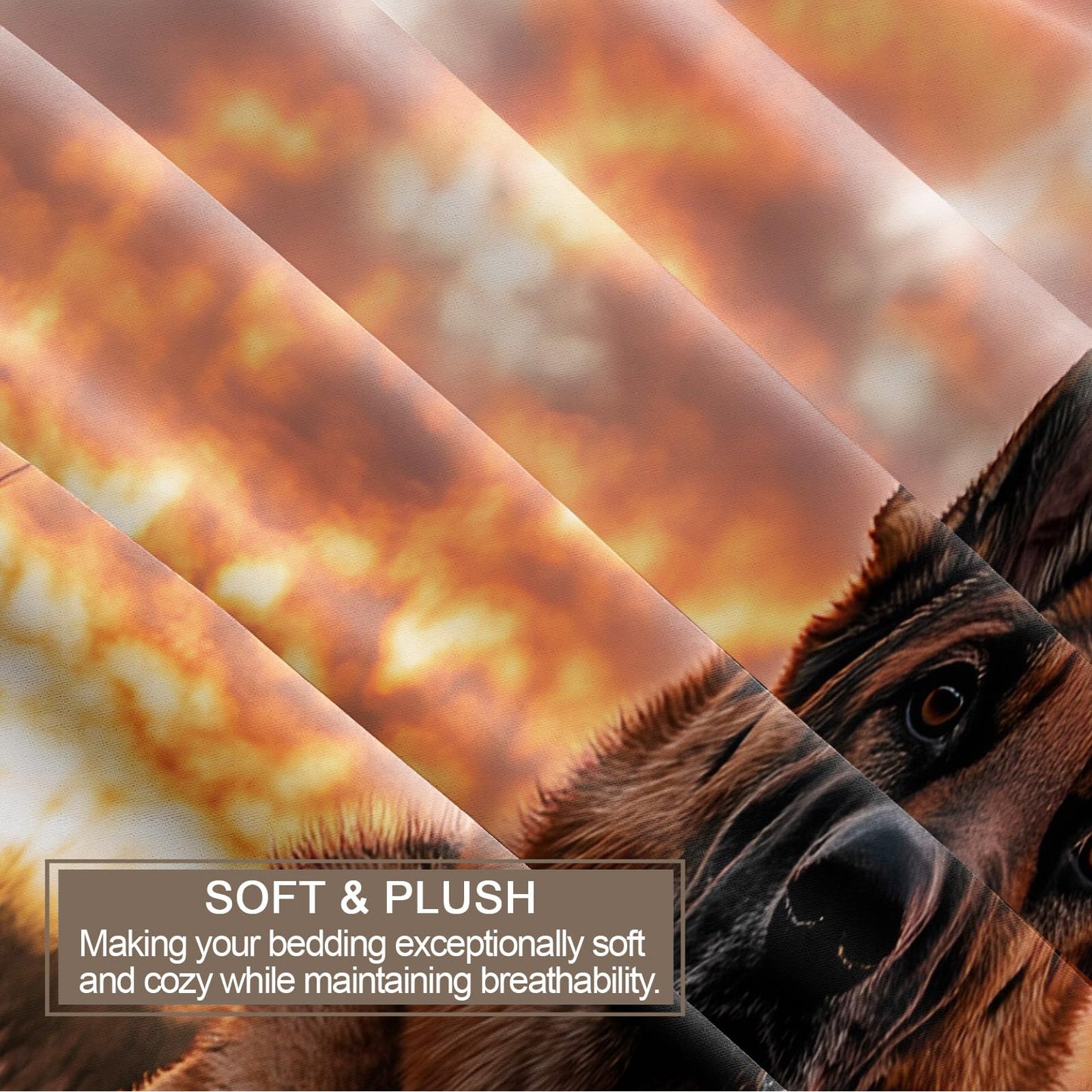 PAISUOQ Dog Print Bedding Sets Full Sunset Landscape Comforter Cover with Zipper Ties, German Shepherd Lovers Duvet Cover with 2 Pillowcases, 3 Pieces，Bedroom Decor & Gifts