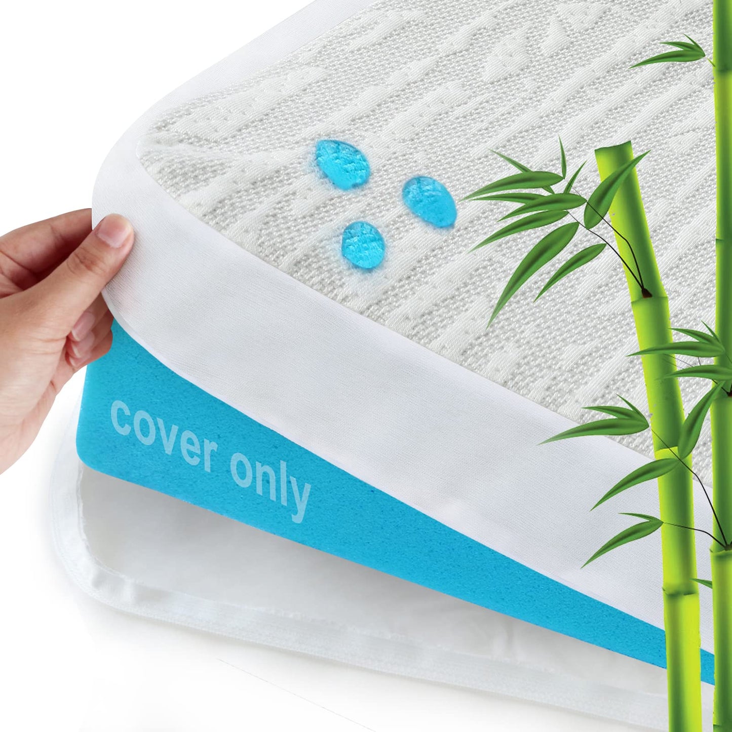Mattress Topper Cover Protector Twin XL Size 3 Inch, 100% Waterproof Viscose Cooling Mattress Topper Encasement Zippered with Adjustable Straps, Fit Memory Foam Mattress Topper