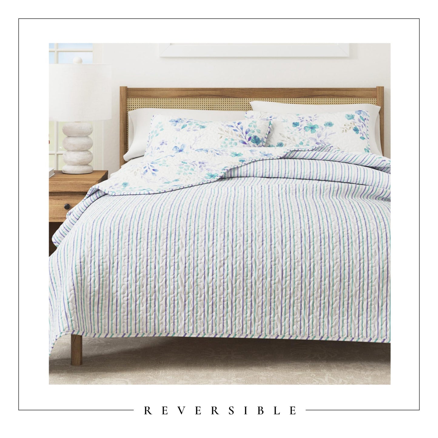 Great Bay Home Floral Quilt Set - 2-Piece Twin/Twin XL Size Spring Bedding Set - Lightweight, All-Season, Reversible Bedspread (Bouquet)
