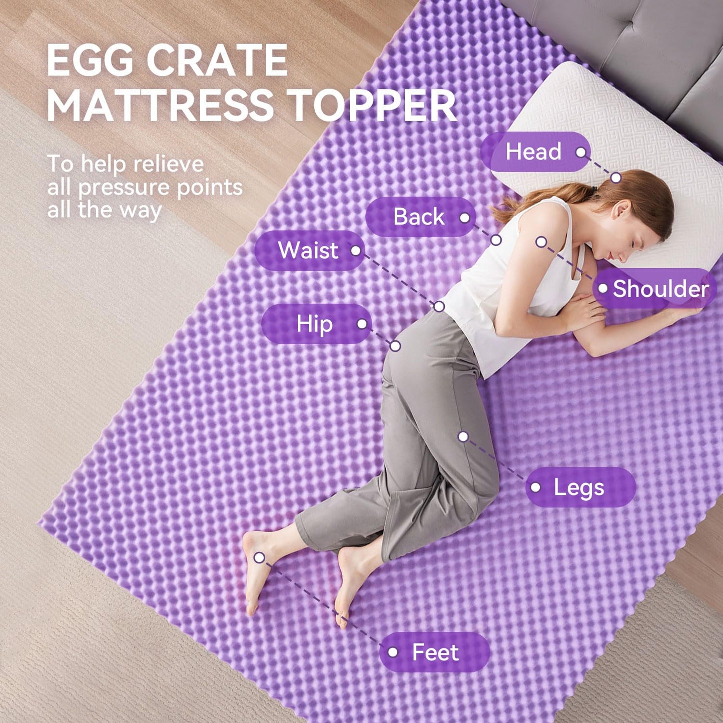 SINWEEK 1.5 Inch Egg Crate Memory Foam Mattress Topper Queen Size, Soft Mattress Pad for Back Pain Relief, Bed Topper, CertiPUR-US Certified