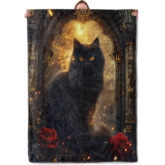 Black Cat Gothic Theme Blanket Gifts for Women Girls, Soft Warm Lightweight Flannel Throw Blankets for Living Room Home Sofa Travel Decor 50" x 60"