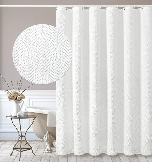 Gibelle White Shower Curtain for Bathroom, 3D Embossed Textured Fabric Shower Curtain, Modern Farmhouse Chic Soft Cloth Shower Curtain Set, 72x72