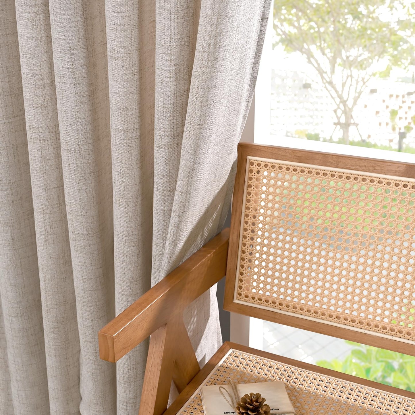 YoungsTex Linen Semi Sheer Curtains 63 Inch Length 2 Panels for Living Room - Light Filtering Drapes with Bronze Grommet Beige Window Treatments for Office Bedroom, 52 X 63 Inch
