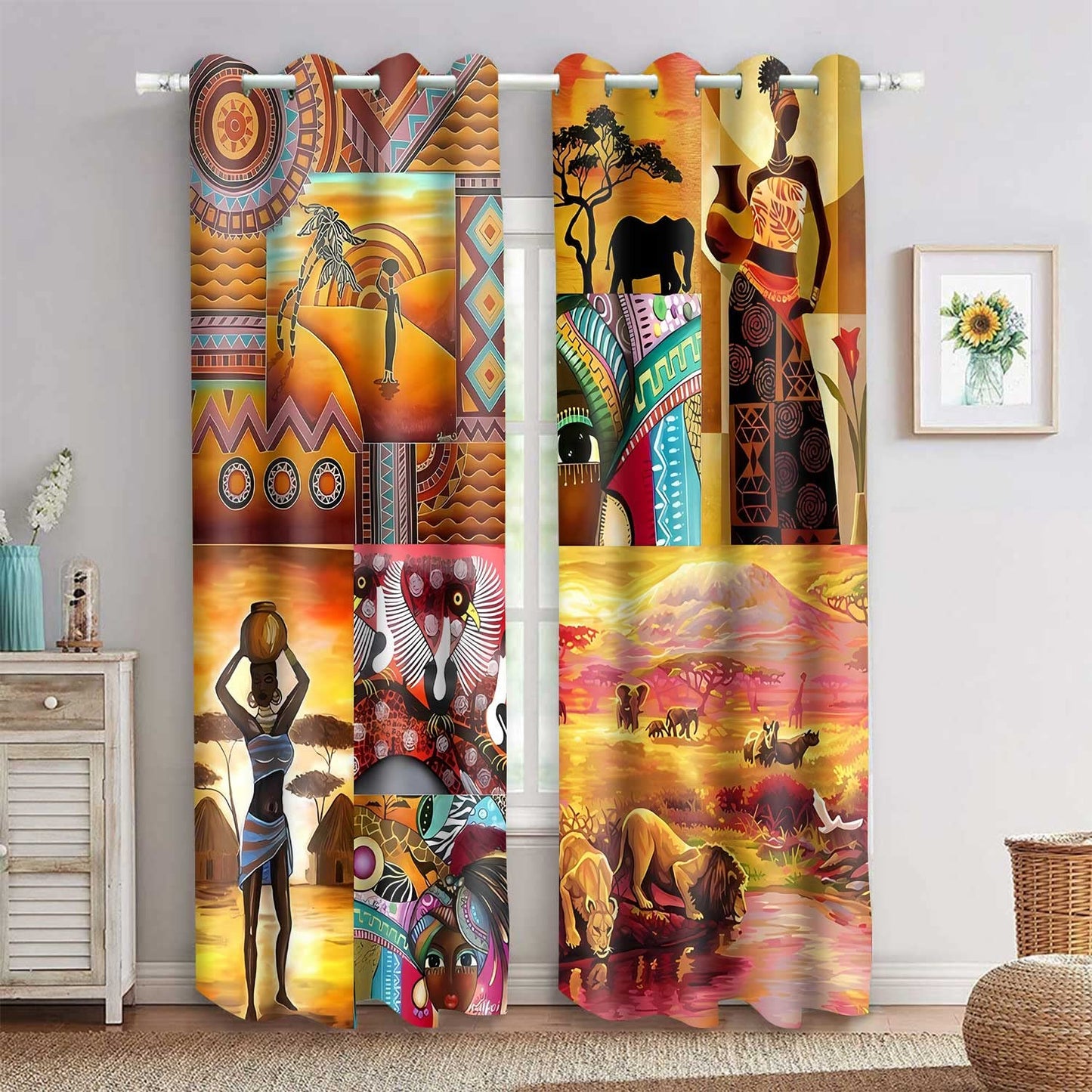 African Woman Labor Ethnic Style Curtains 52x84inch