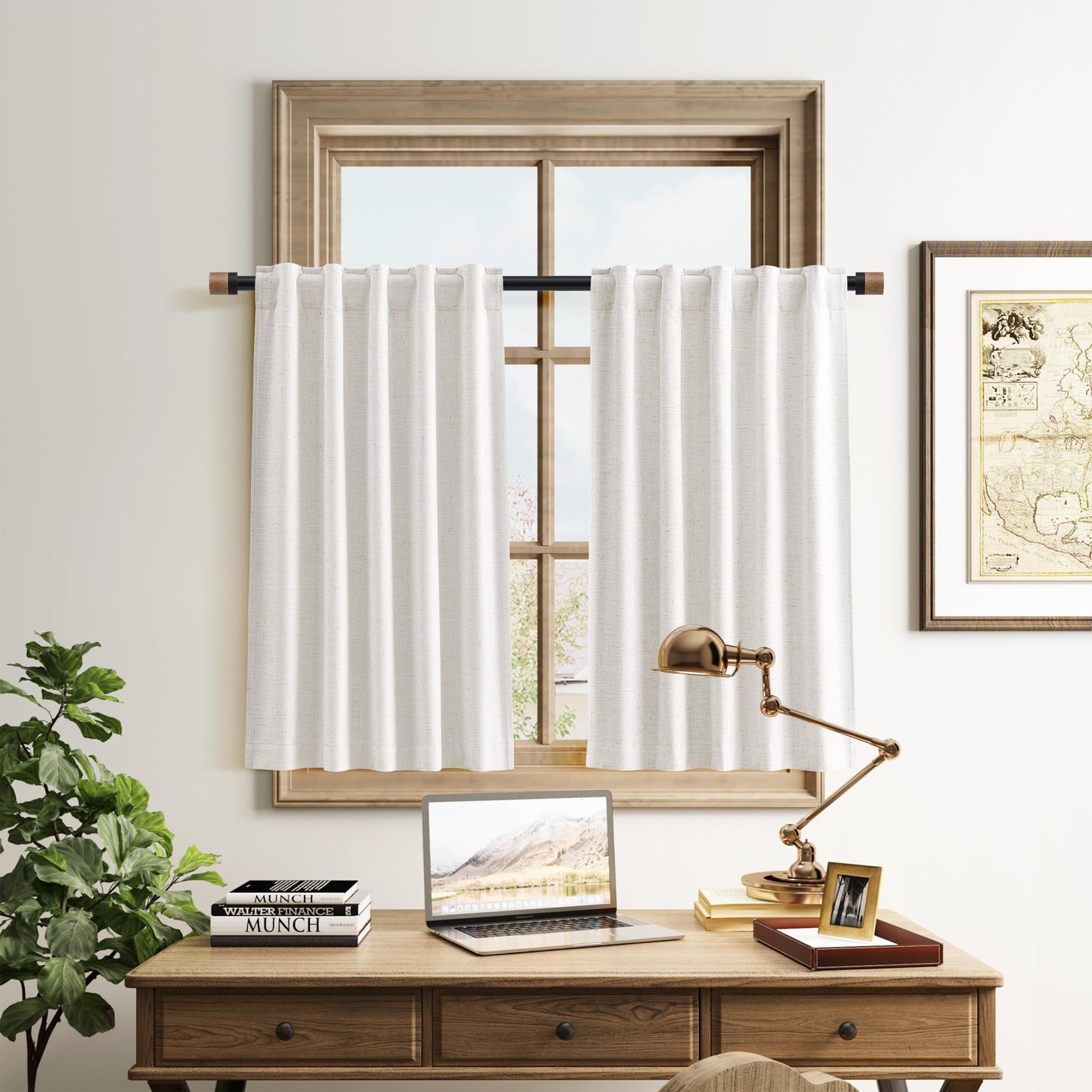 Nanspring 100% Blackout Kitchen Linen Curtains Back Tab Small Drape 36 Inch Length Privacy Natural Elegant Short Black Out Cafe Curtain Tier for Thermal Insulated Bedroom Cabinet Cream Ivory 30x36