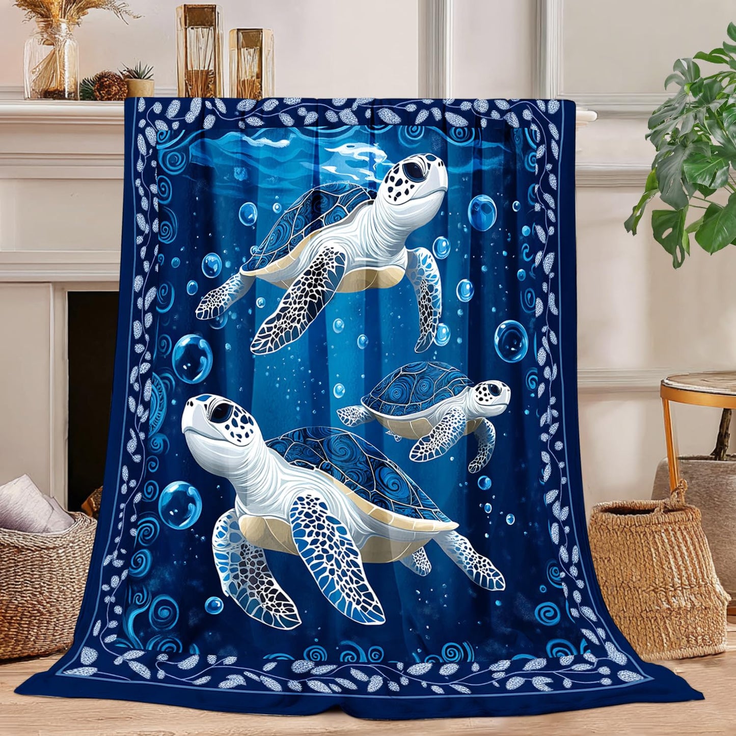 Sea Turtle Blanket Sea Turtle Fleece Throw Blanket Super Soft Fuzzy Plush Cozy Warm Stuffed Bedding Stuffed Blankets Gift for Boys Girls Men Women Kids & Adult 50"X40"