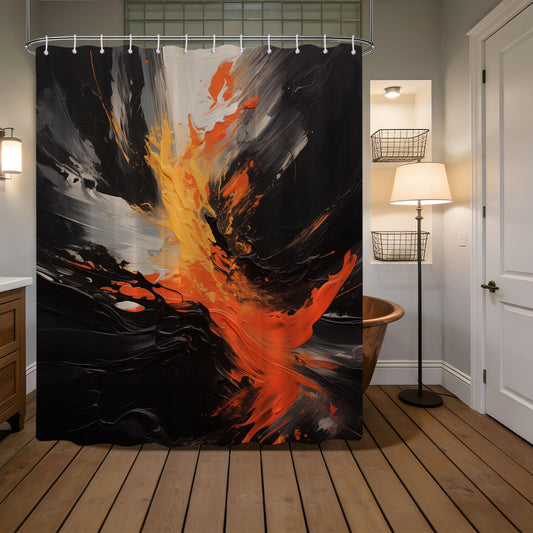 dueeia Orange and Black Shower Curtain Orange Abstract Art Painting Shower Curtains for Modern Bathroom Decor, Waterproof Fabric 70 x 72 inch with Hooks