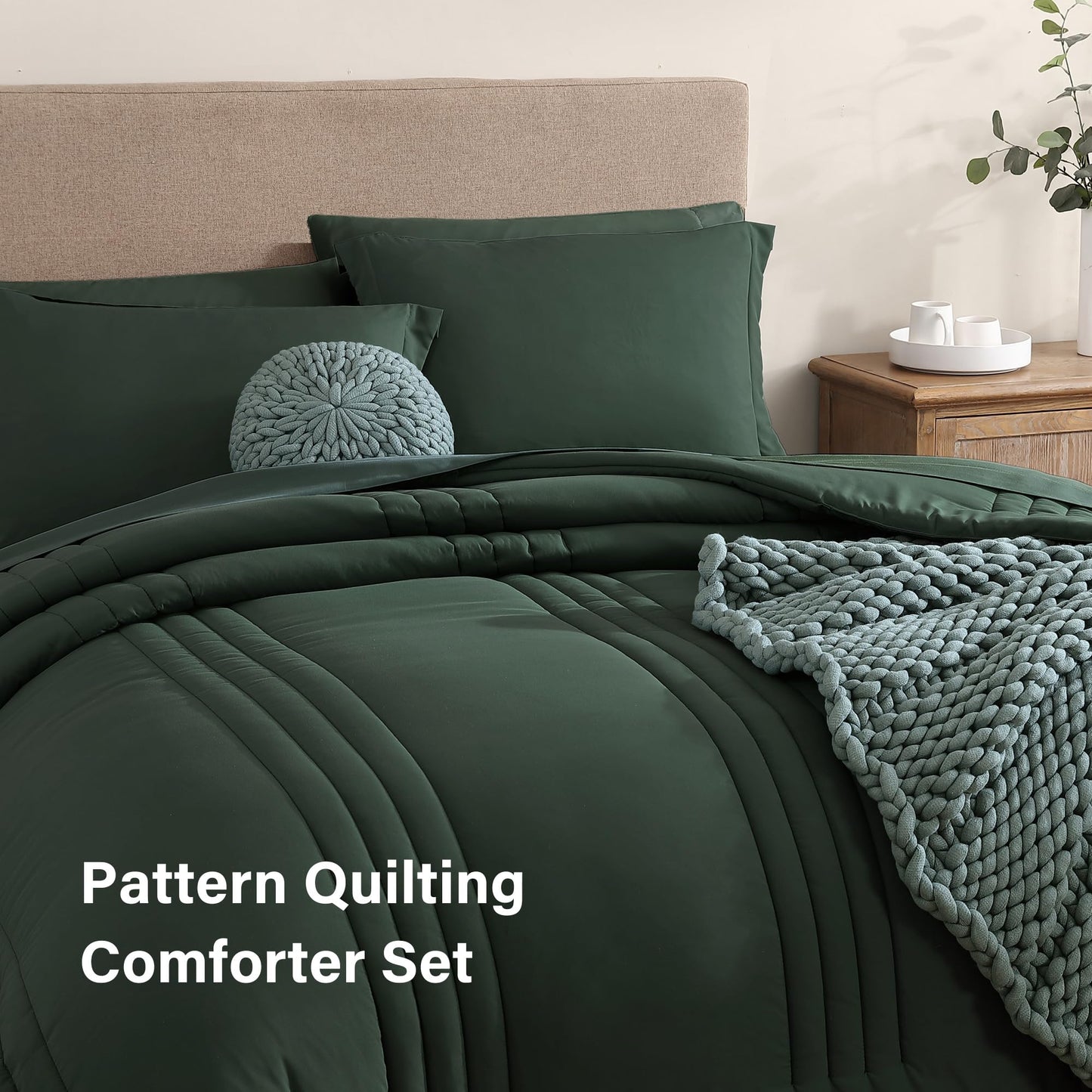 Monbix Queen Comforter Set - 7 Pieces Deep Forest Bed in a Bag Queen Bedding Sets with Comforters, All Seasons Comforter Bed Set with Sheets, Pillowcases & Shams