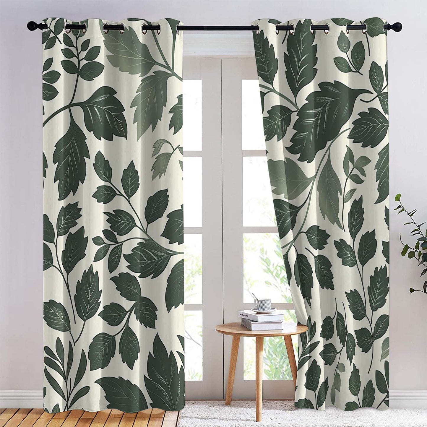MOBEITI Green Leaf Curtains for Bedroom Living Room, Leaves Blackout Curtains & Home Decor, Drapes 63 Inch Length 2 Panels Set, Botanical Window Treatments, Grommet Curtains