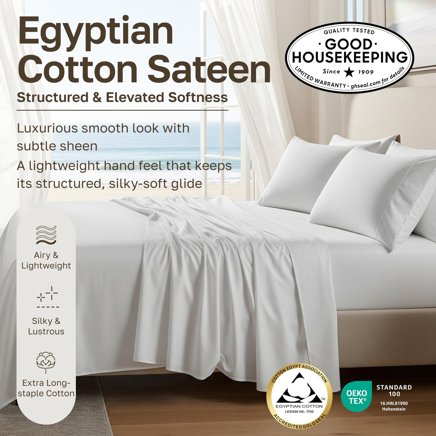 California Design Den 100% Egyptian Cotton Sheets - Queen Sheets Set, Certified Authentic Luxury, Soft Sateen, Deep Pockets, Breathable and Durable Luxury Bedding Set - Grey