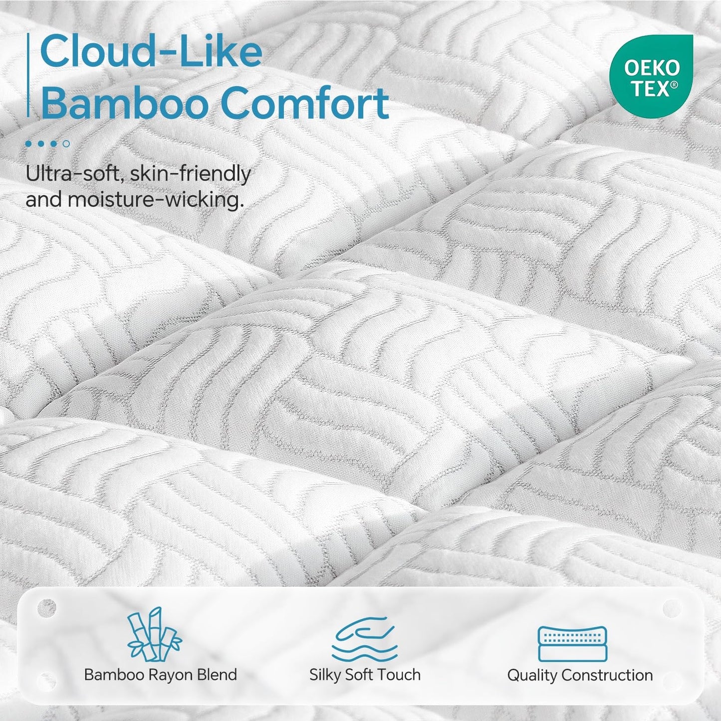 GHLPECYO 3 Inch Extra Thick Queen Size Mattress Topper, Cloud-Like Pillow Top Mattress Pad with Bamboo Viscose & Memory Foam Filling, 18‘’ Deep Pocket Bed Topper, Breathable Air Mesh Sides, White