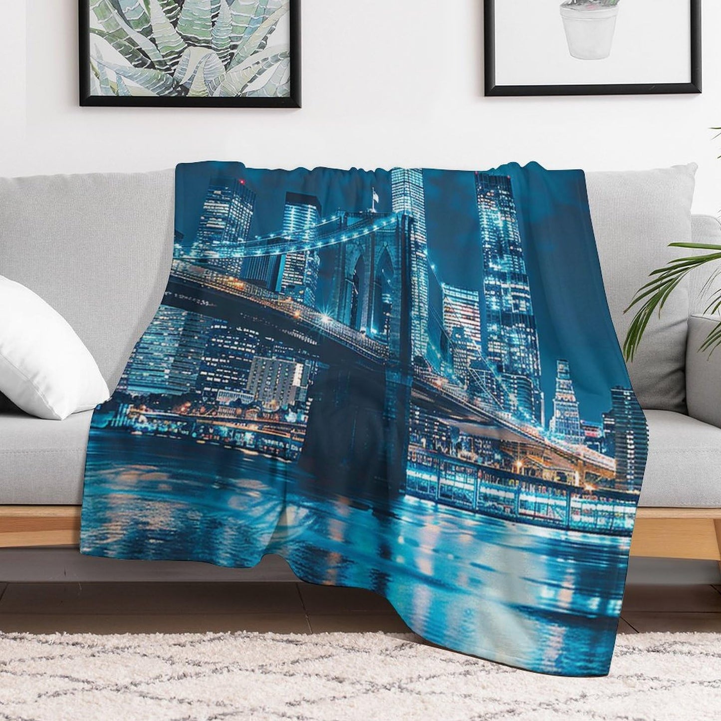 TOWINSFB Neon Light Skyscraper Flannel Throw Blanket, Soft Lightweight Cozy Warm Fantasy Bridge Cityscape Blanket for Couch Bed Travel- 30"x40"